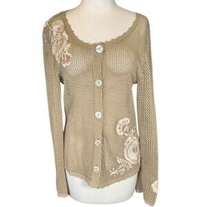 Vintage Cottagecore Romantic Luxury J.Jill Linen Crochet Floral Embroidered Med